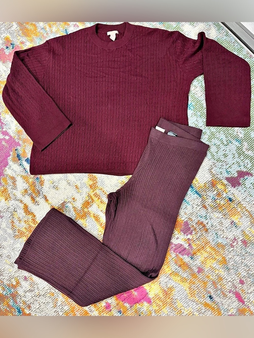 H&M Burgundy Ribbed Sweater Set Size XL tops and Large pants